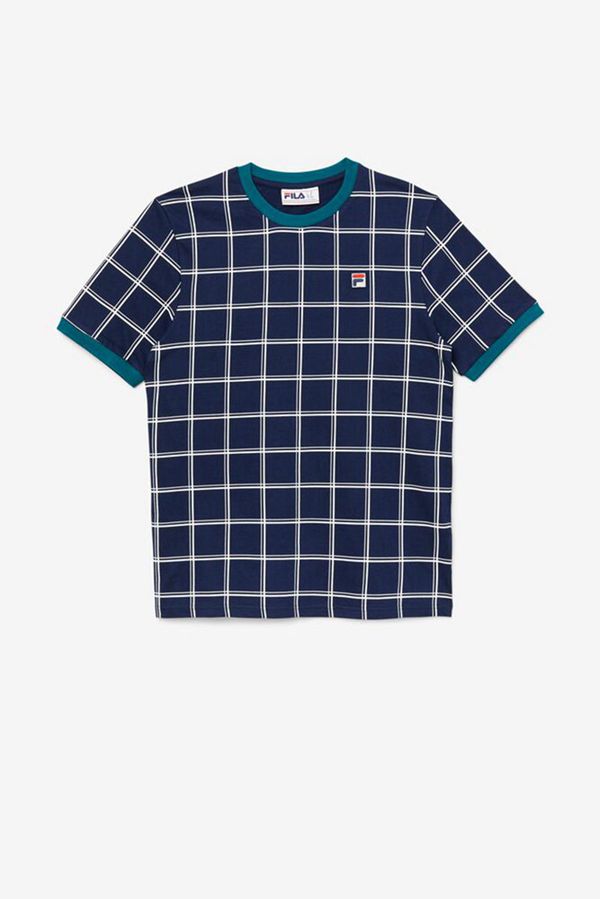 Camisetas Fila Hombre Azul Marino / Blancas - Slate Ringer Checkered - España 182406XJD